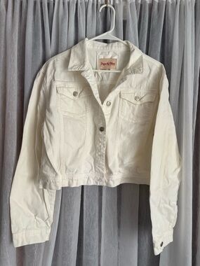 Cream Denim Jacket - Women's Cropped Trucker